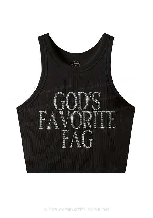 Rhinestone  Gods Favorite Fag Pride Y2K Crop Tank Top Cherrykitten