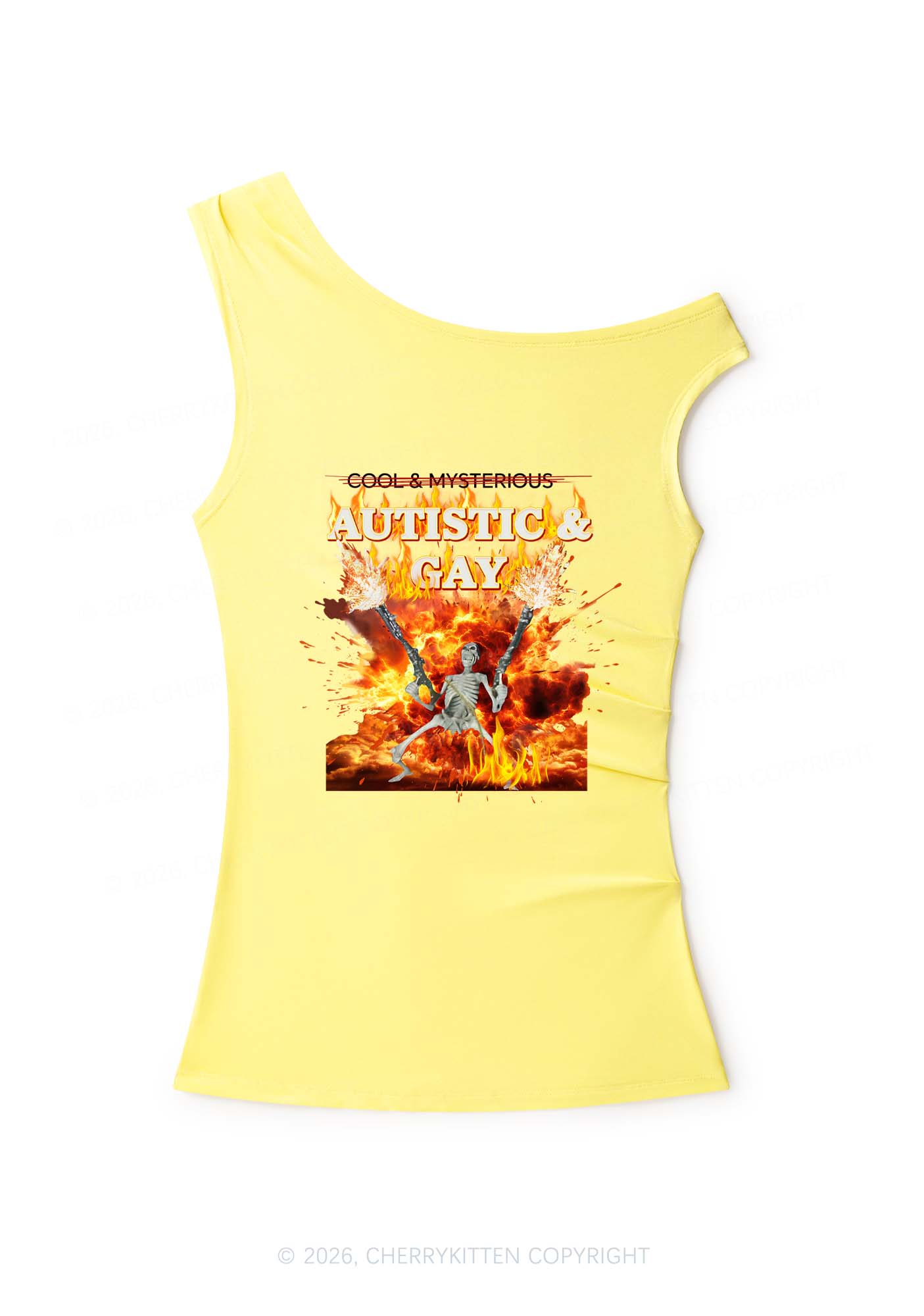 Autistic Gay Skeleton Y2K Off Shoulder Tank Top Cherrykitten