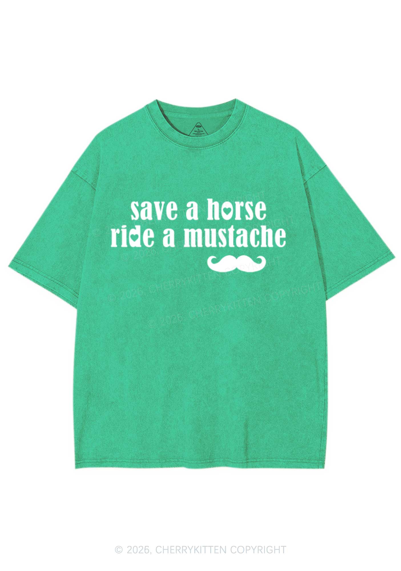 Ride A Mustache Valentine's Day Y2K Shirts Washed Tee Cherrykitten