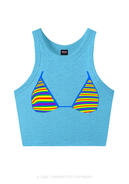 Rainbow Stripe Bra Pride Y2K Crop Tank Top Cherrykitten