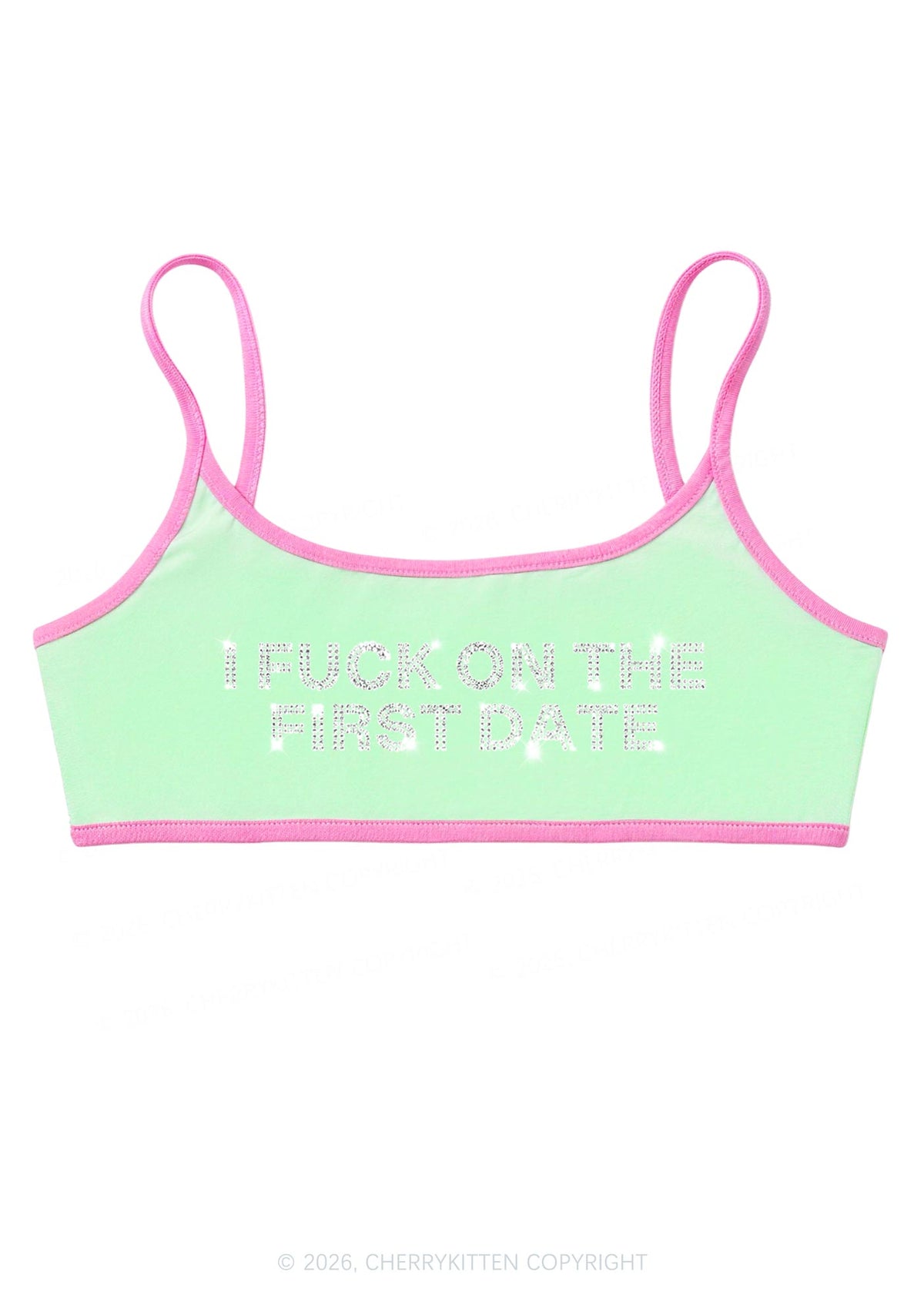 Rhinestone Fxxk On First Date Y2K Super Crop Cami Cherrykitten