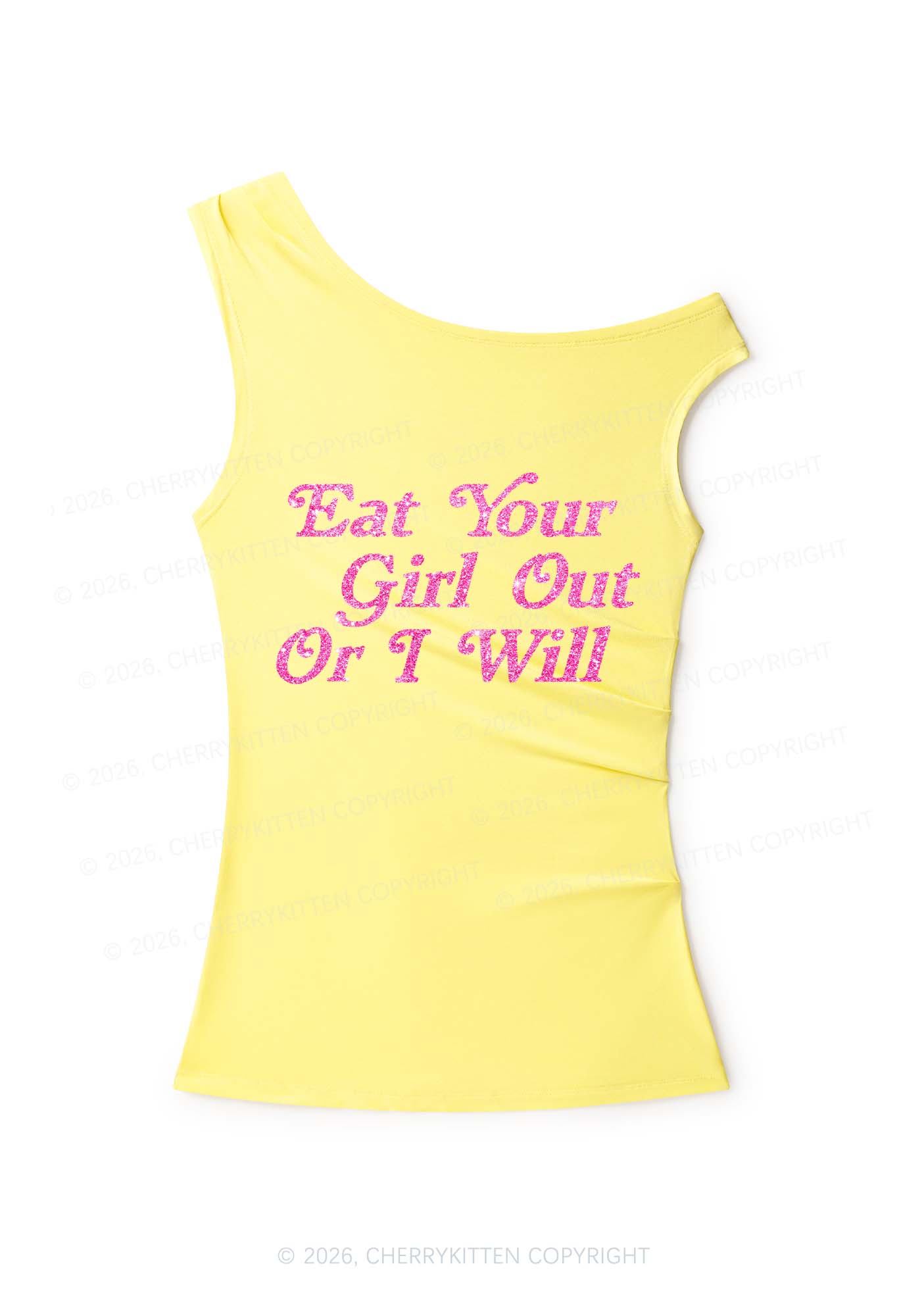 Glitter Eat Your Girl Out Y2K Off Shoulder Tank Top Cherrykitten
