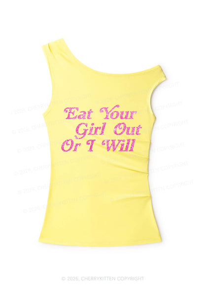Glitter Eat Your Girl Out Y2K Off Shoulder Tank Top Cherrykitten