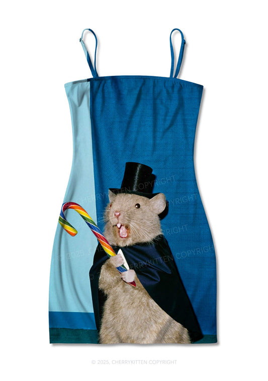 Gentleman Ratz Y2K Print Slip Dress Cherrykitten