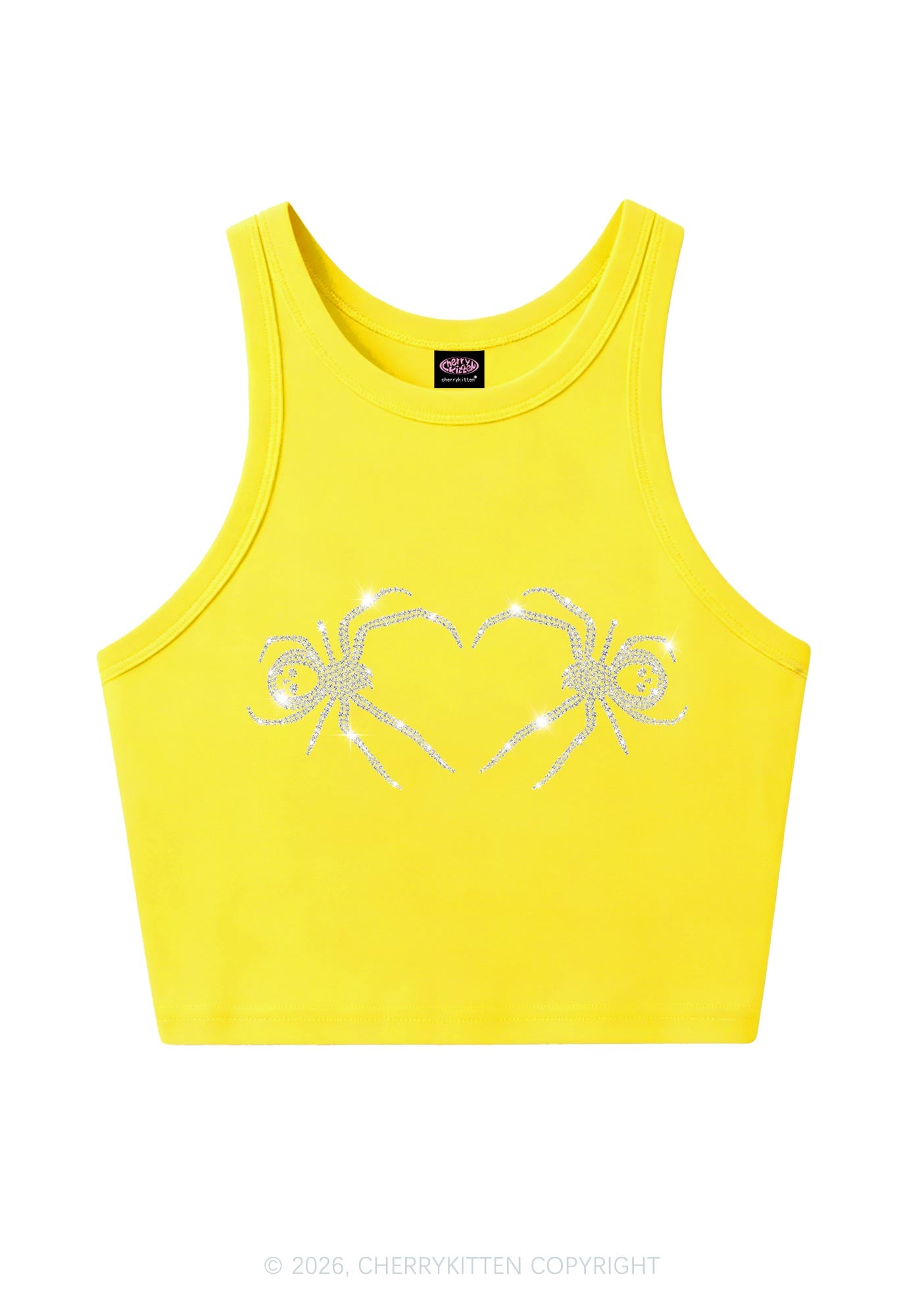 Rhinestone Skull Spider Y2K Crop Tank Top Cherrykitten