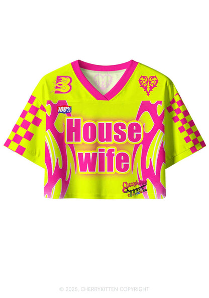 Lime Yellow House Wife Y2K Crop Sport Jersey Shirts Cherrykitten