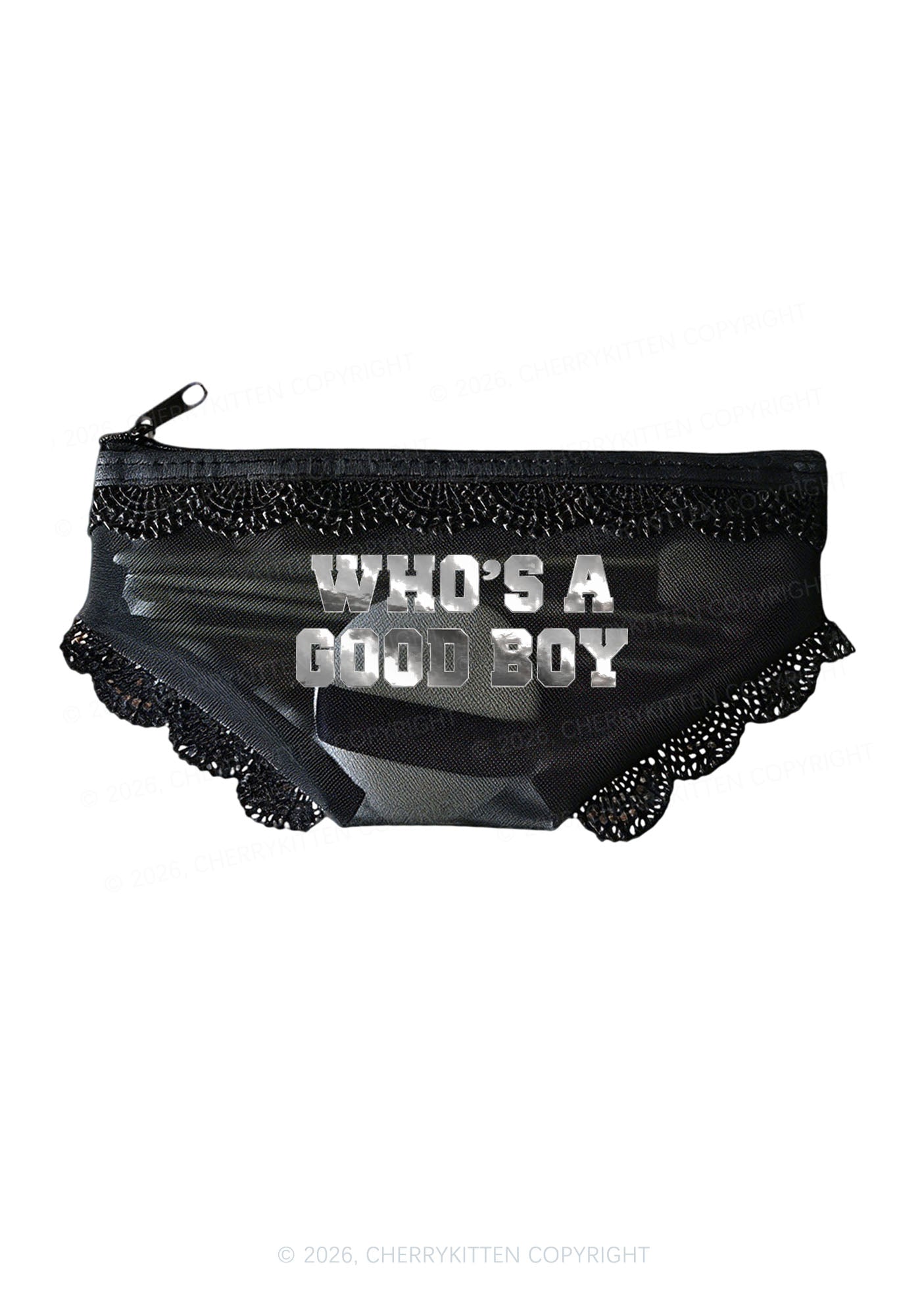 Whos A Good Boy Silver Foil Printed Y2K Briefs Shape Cosmetic Pouch Cherrykitten