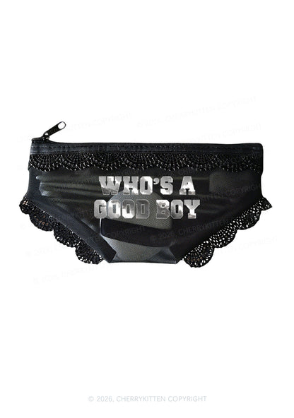 Whos A Good Boy Silver Foil Printed Y2K Briefs Shape Cosmetic Pouch Cherrykitten