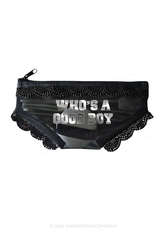 Whos A Good Boy Silver Foil Printed Y2K Briefs Shape Cosmetic Pouch Cherrykitten