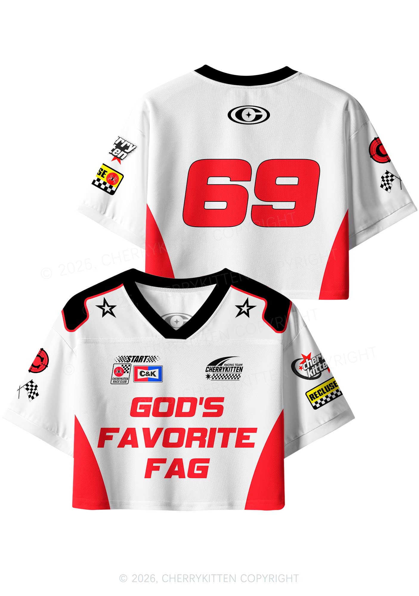 Red Gods Favorite Fag Pride Y2K Crop Sport Jersey Shirts Cherrykitten