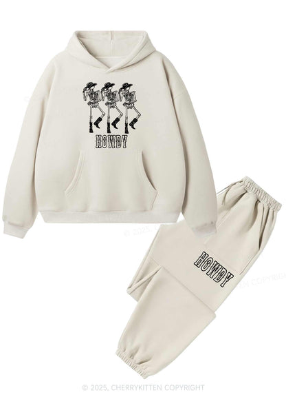 Halloween Howdy Dancing Skeletons Y2K Fleece Hoodie Set Cherrykitten