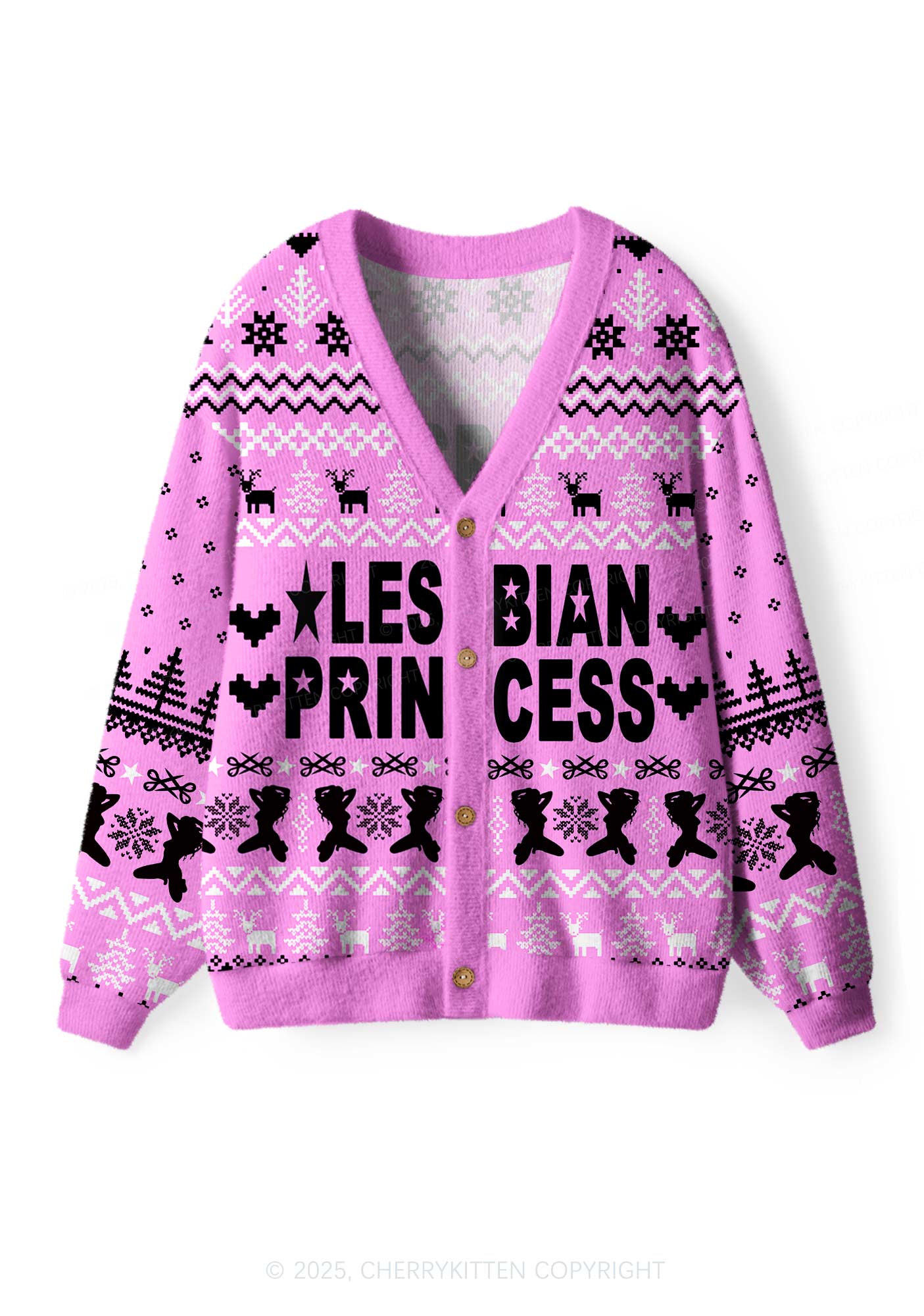 Lesbian Princess Pride Y2K Christmas Cardigan Knit Sweatshirt Cherrykitten