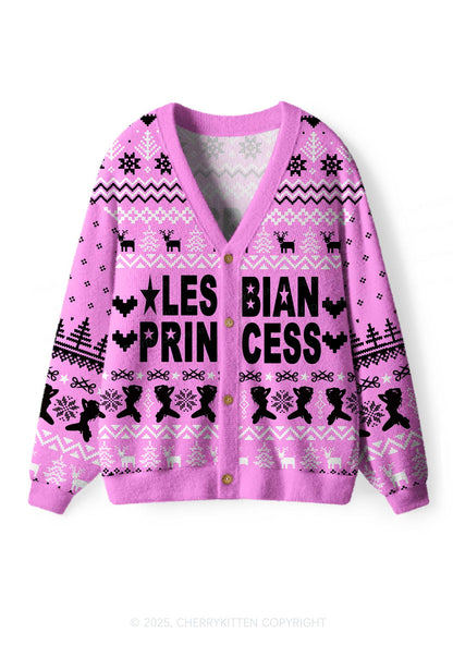 Lesbian Princess Pride Y2K Christmas Cardigan Knit Sweatshirt Cherrykitten