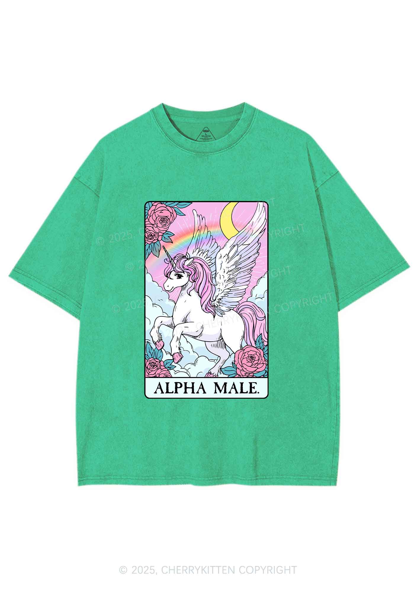 Rose Unicorn Alpha Male Y2K Shirts Washed Tee Cherrykitten