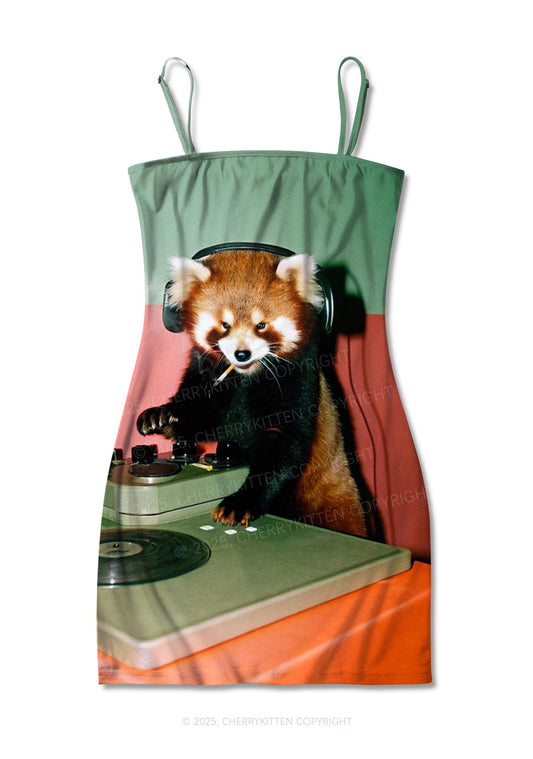 Red Panda Smoke Y2K Print Slip Dress Cherrykitten