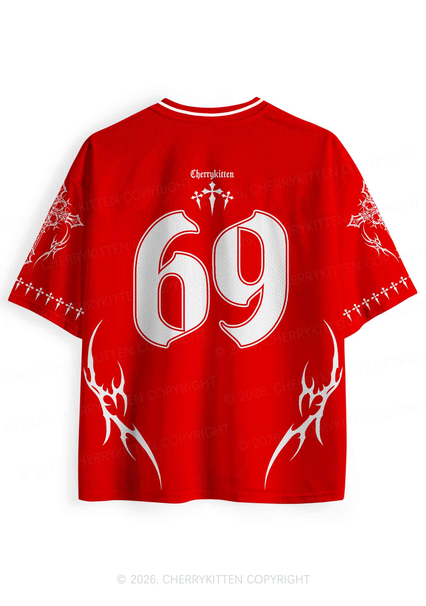 Red Gothic Mommy Needs A Cigarette Y2K Sport Jersey Shirts Cherrykitten