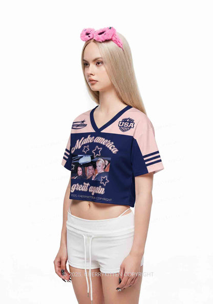 Custom Blue Make America Great Again Y2K Crop Sport Jersey Shirts Cherrykitten