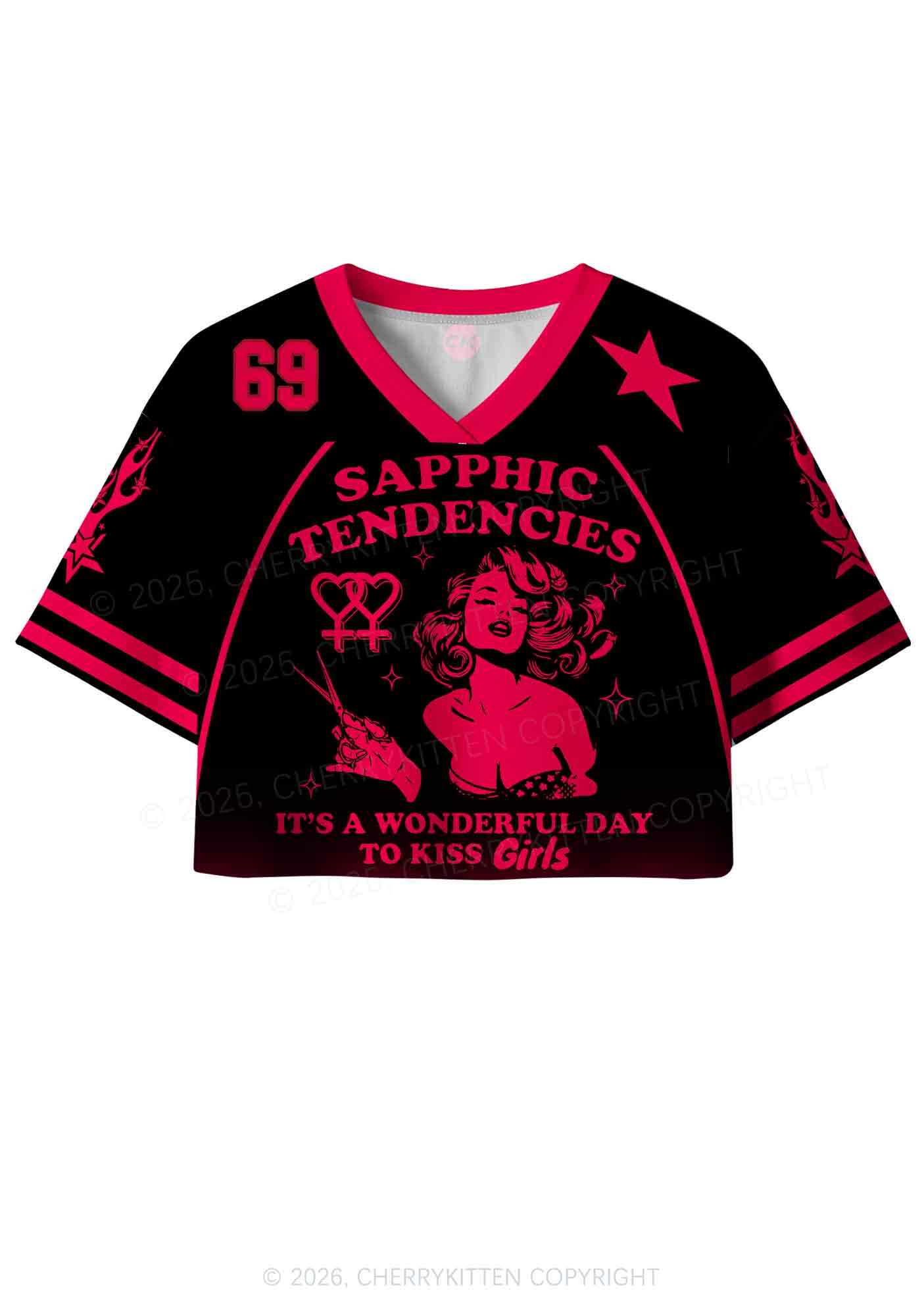 Sapphic Tendencies Kiss Girls Pride Y2K Crop Sport Jersey Shirts Cherrykitten