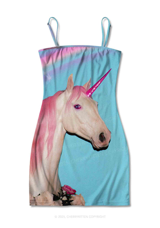 Colorful Unicorn Y2K Print Slip Dress Cherrykitten