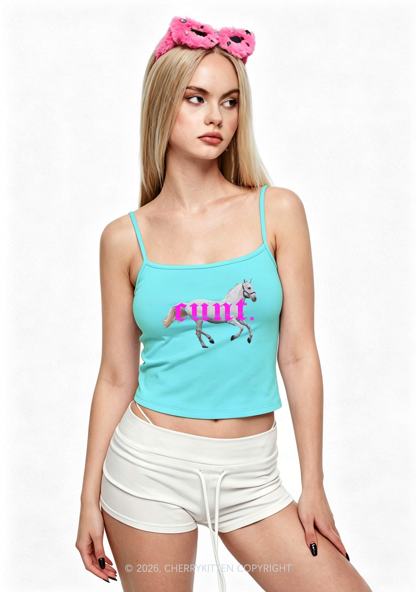 Pink Cxxt Horse Y2K Spaghetti Strap Cami Cherrykitten