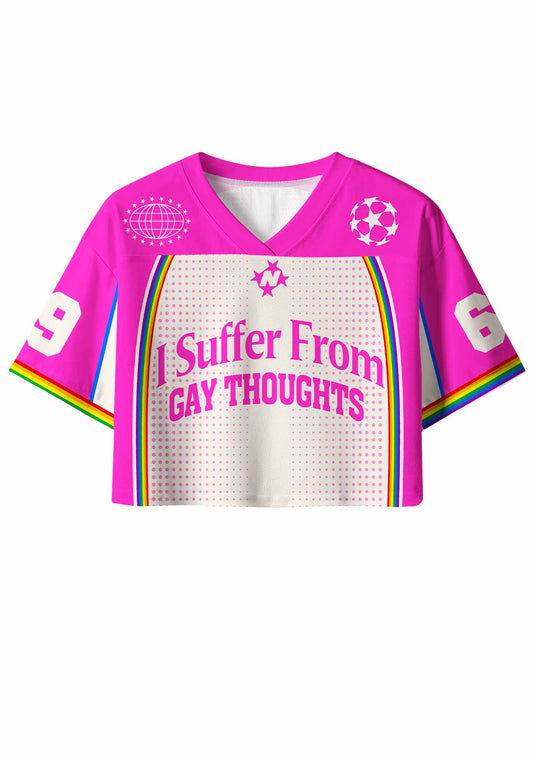Hot Pink Dots Suffer From Gay Thoughts Pride Y2K Crop Sport Jersey Shirts Cherrykitten