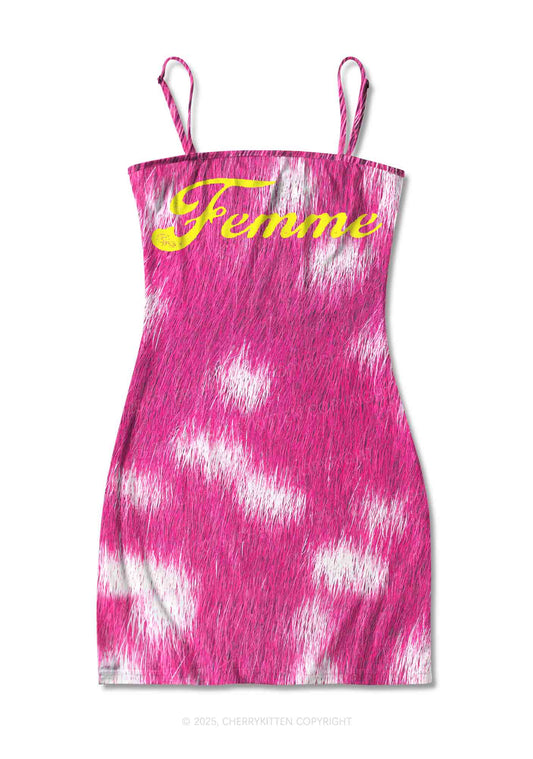Femme And Rosy Fur Y2K Print Slip Dress Cherrykitten
