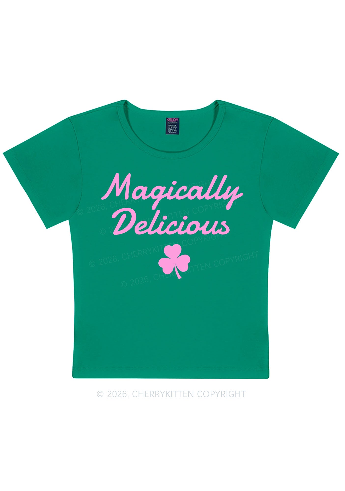 Magically Delicious Shamrock St Patricks Y2K Baby Tee Cherrykitten