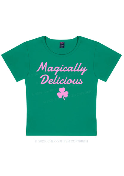 Magically Delicious Shamrock St Patricks Y2K Baby Tee Cherrykitten