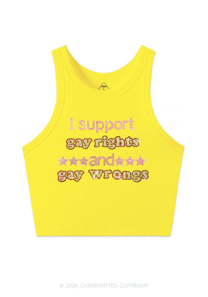 Rhinestone I Support Gay Rights Y2K Crop Tank Top Cherrykitten