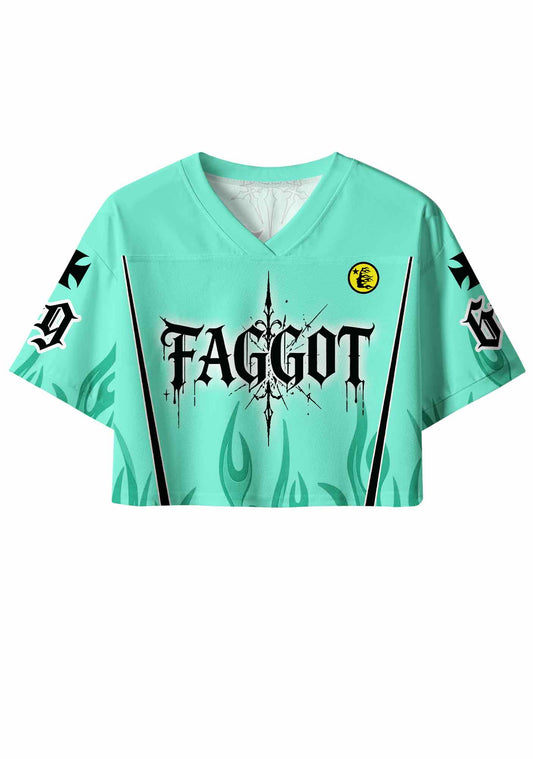 Mint Green Gothic Faggot Pride Y2K Crop Sport Jersey Shirts Cherrykitten