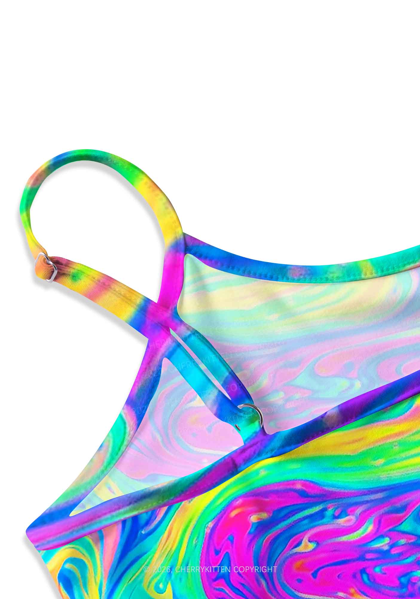 Rainbow Fluid Swirl Y2K Print Cami Crop Top Cherrykitten