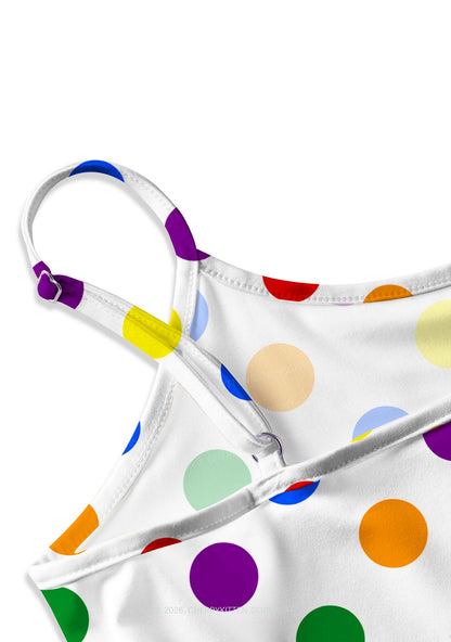 Rainbow Dots On White Pride Y2K Print Cami Crop Top Cherrykitten