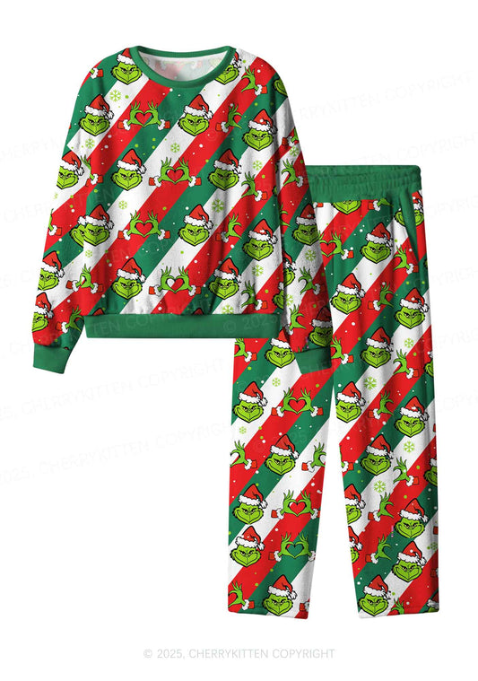Christmas Red Hand Heart Y2K Fleece Long Sleeve Pajama Set Cherrykitten