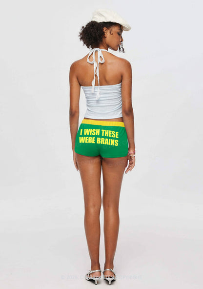 Wish These Were Brains Y2K Drawstring Mini Shorts Cherrykitten