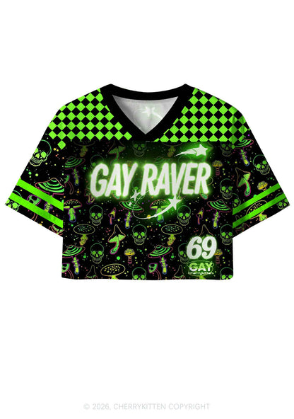 Neon Mushroom Skull Gay Raver Y2K Crop Sport Jersey Shirts Cherrykitten
