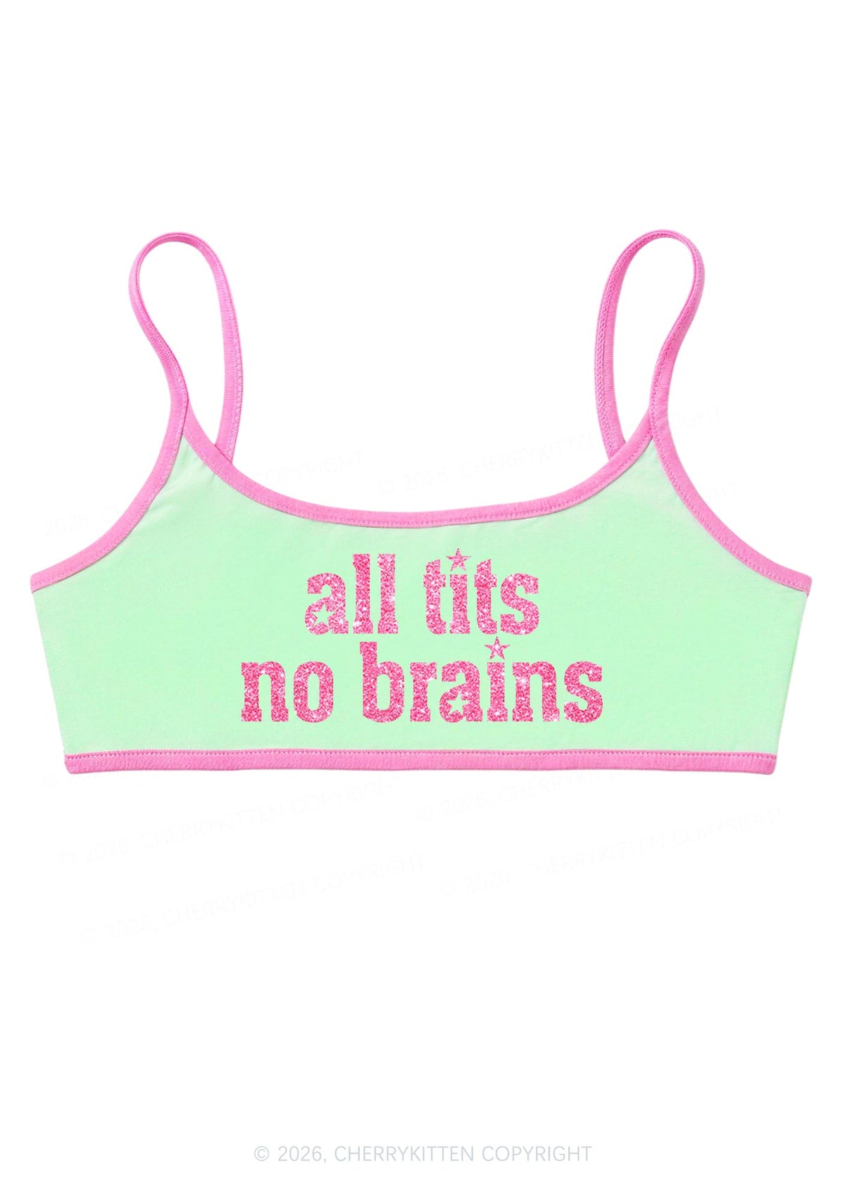 Glitter All Txts No Brains Star Y2K Super Crop Cami Cherrykitten