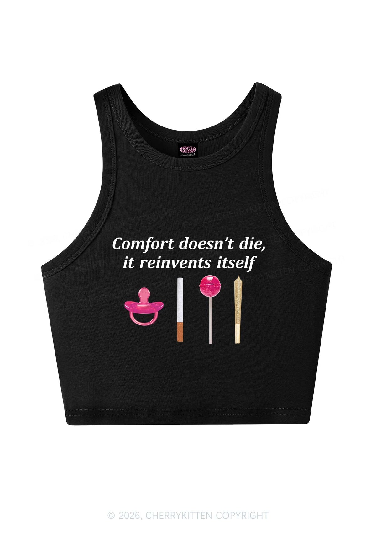 Comfort Doesnt Die Y2K Crop Tank Top Cherrykitten
