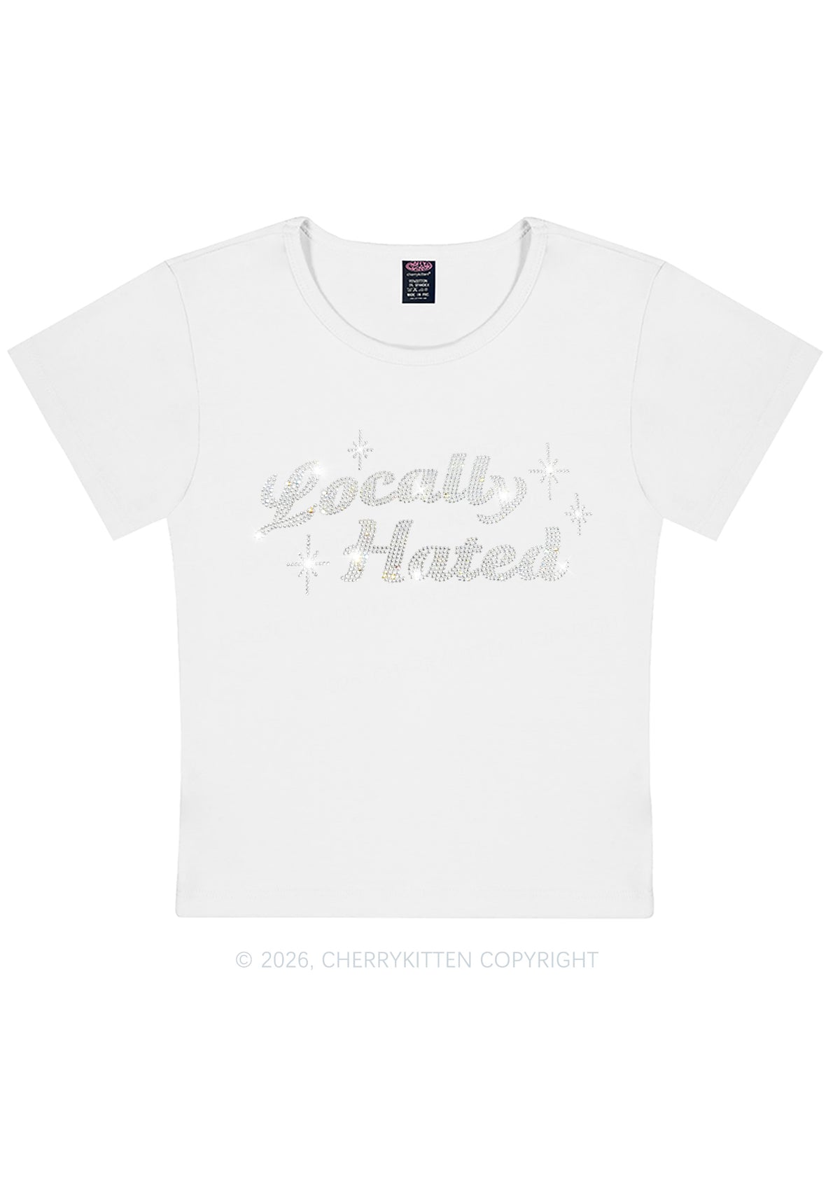 Rhinestone Locally Hated Y2K Baby Tee Cherrykitten