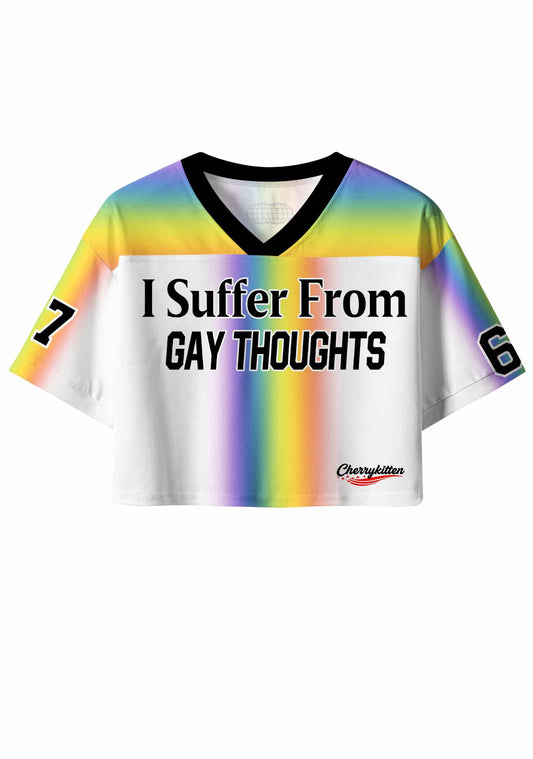 Rainbow Stripes Gay Thoughts Pride Y2K Crop Sport Jersey Shirts Cherrykitten