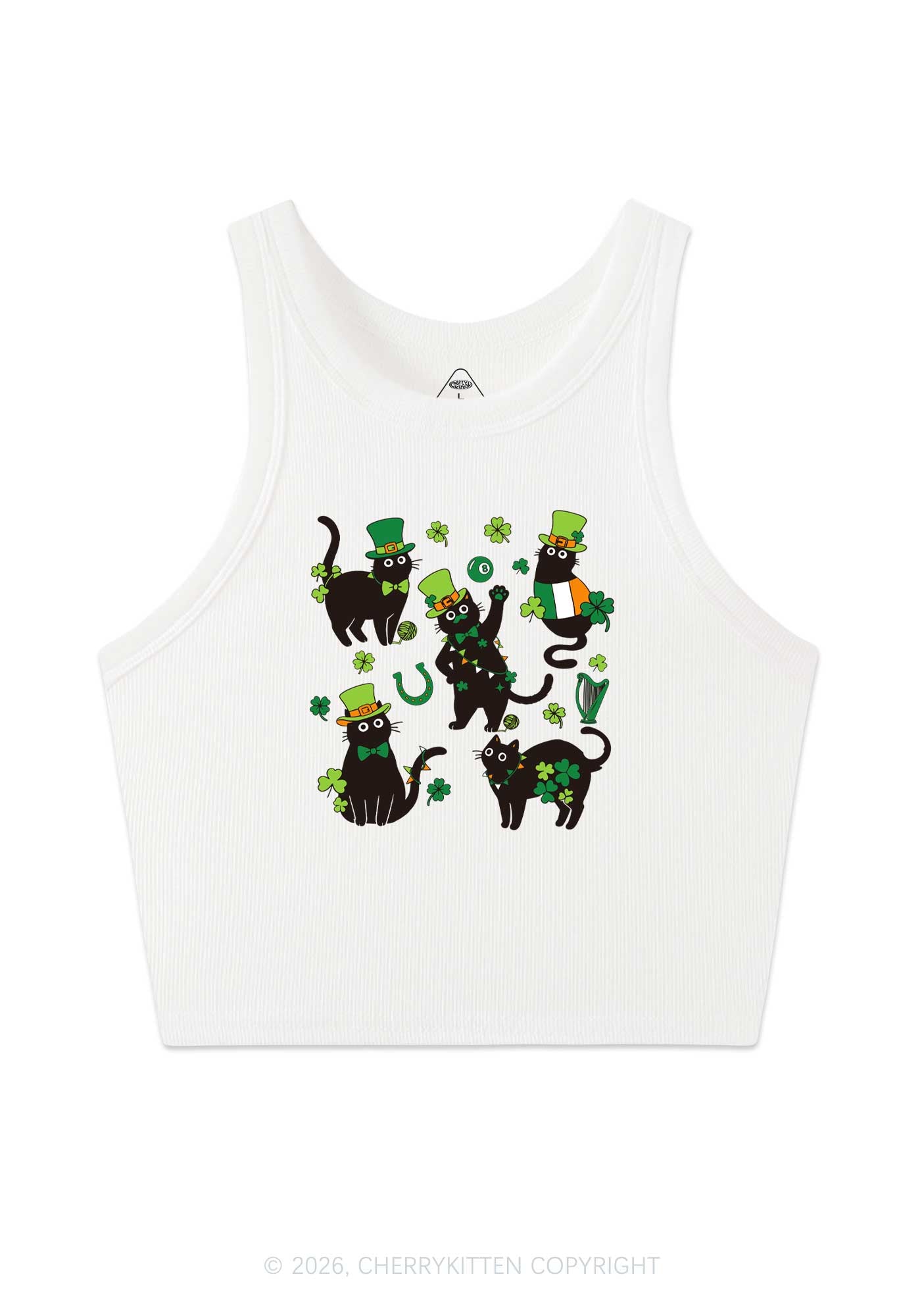 Shamrock Dancing Cats St Patricks Y2K Crop Tank Top Cherrykitten