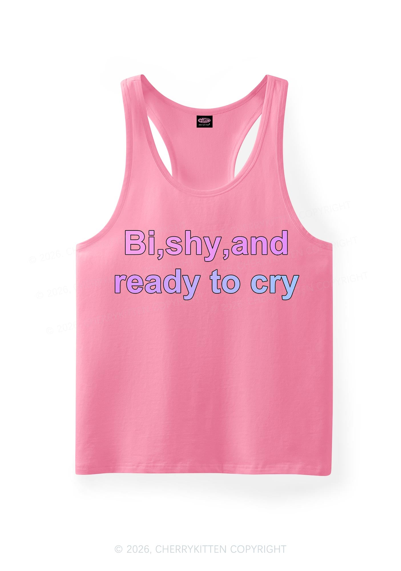 Bi Shy And Ready To Cry Pride Y2K Men Racerback Tank Top Cherrykitten