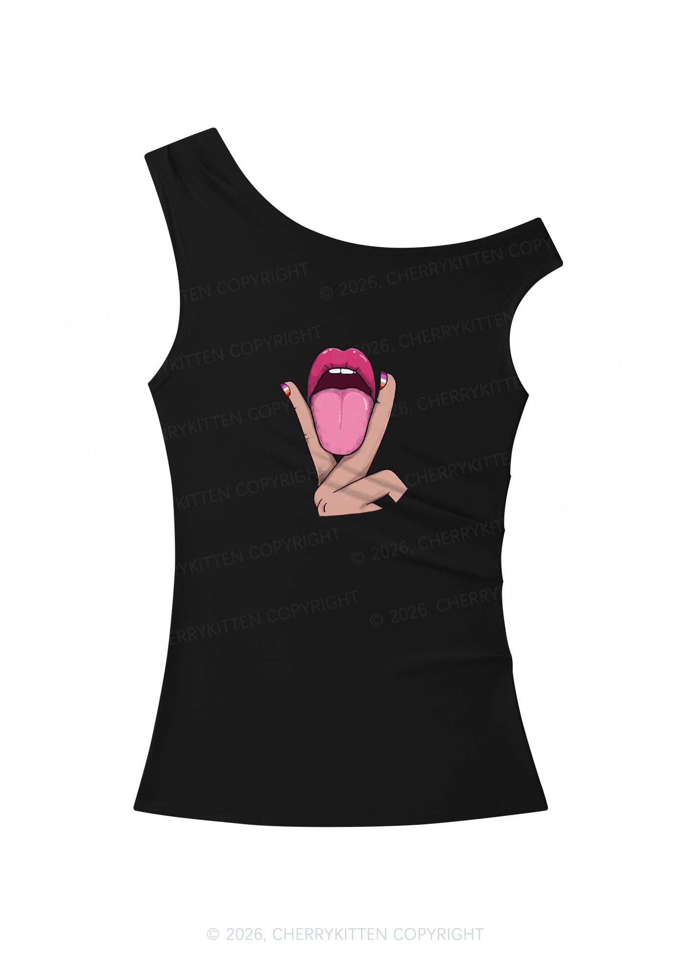 Lesbian Kissing Pride Y2K Off Shoulder Tank Top Cherrykitten