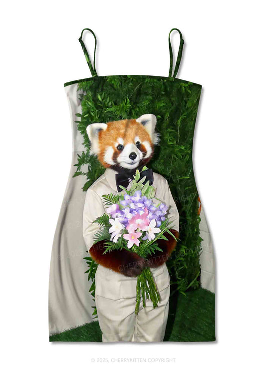 Red Panda Bouquet Y2K Print Slip Dress Cherrykitten