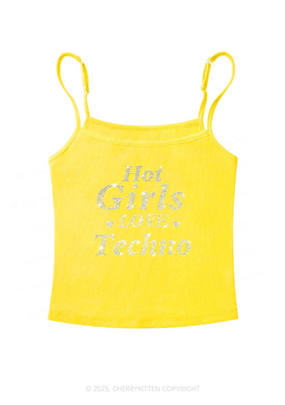 Rhinestone Hot Girls Love Techno Y2K Spaghetti Strap Cami Cherrykitten