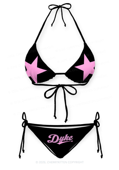 Pink Star Dyke Pride Y2K Print Bikini Set Cherrykitten