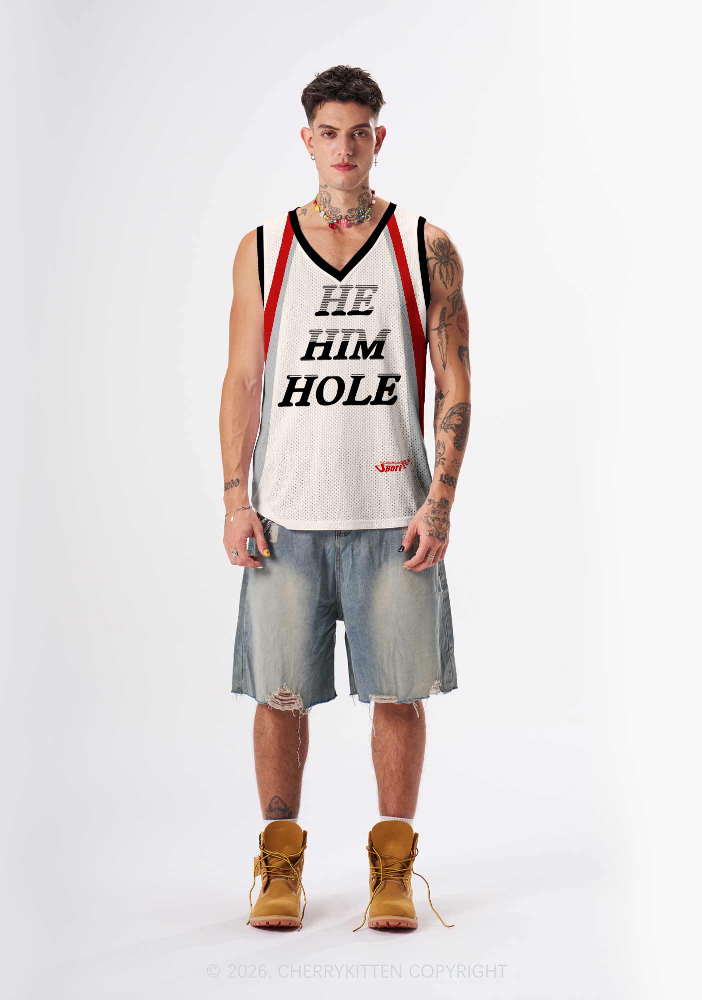 Creamy White He Him Hole Pride Y2K Sport Jersey Tank Cherrykitten
