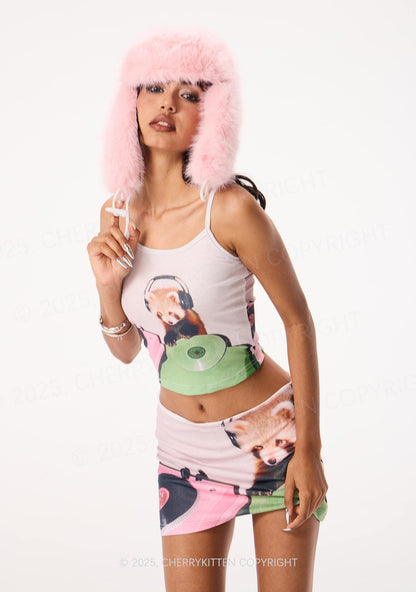 Red Panda DJ Y2K Print Mini Skirt Cherrykitten