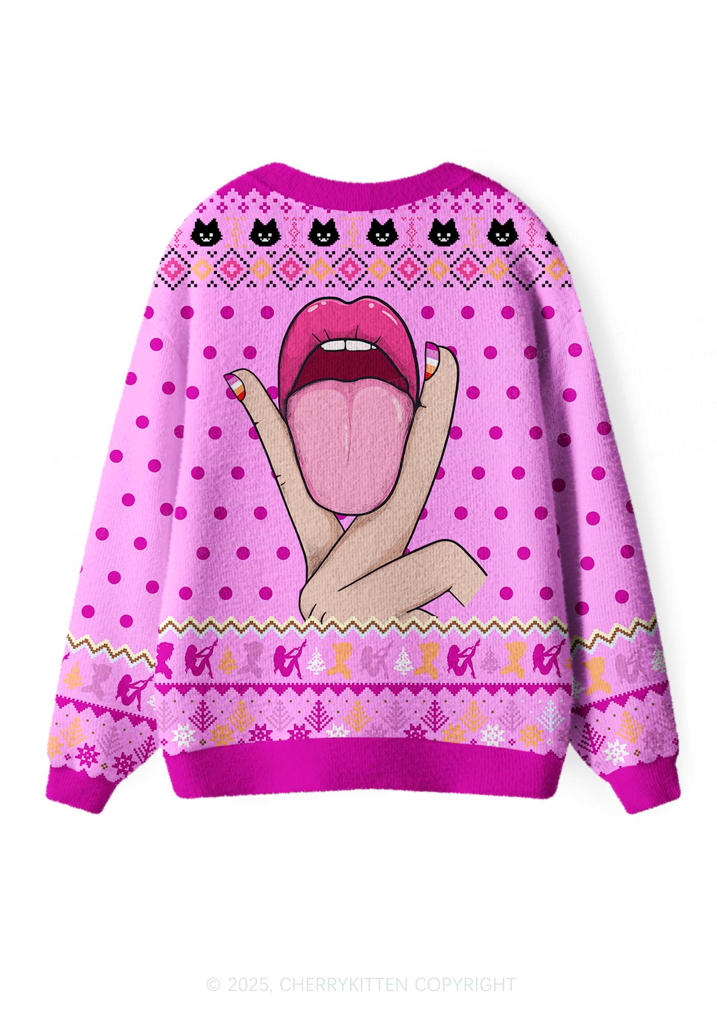 Lesbian Kissing Pride Y2K Christmas Cardigan Knit Sweatshirt Cherrykitten