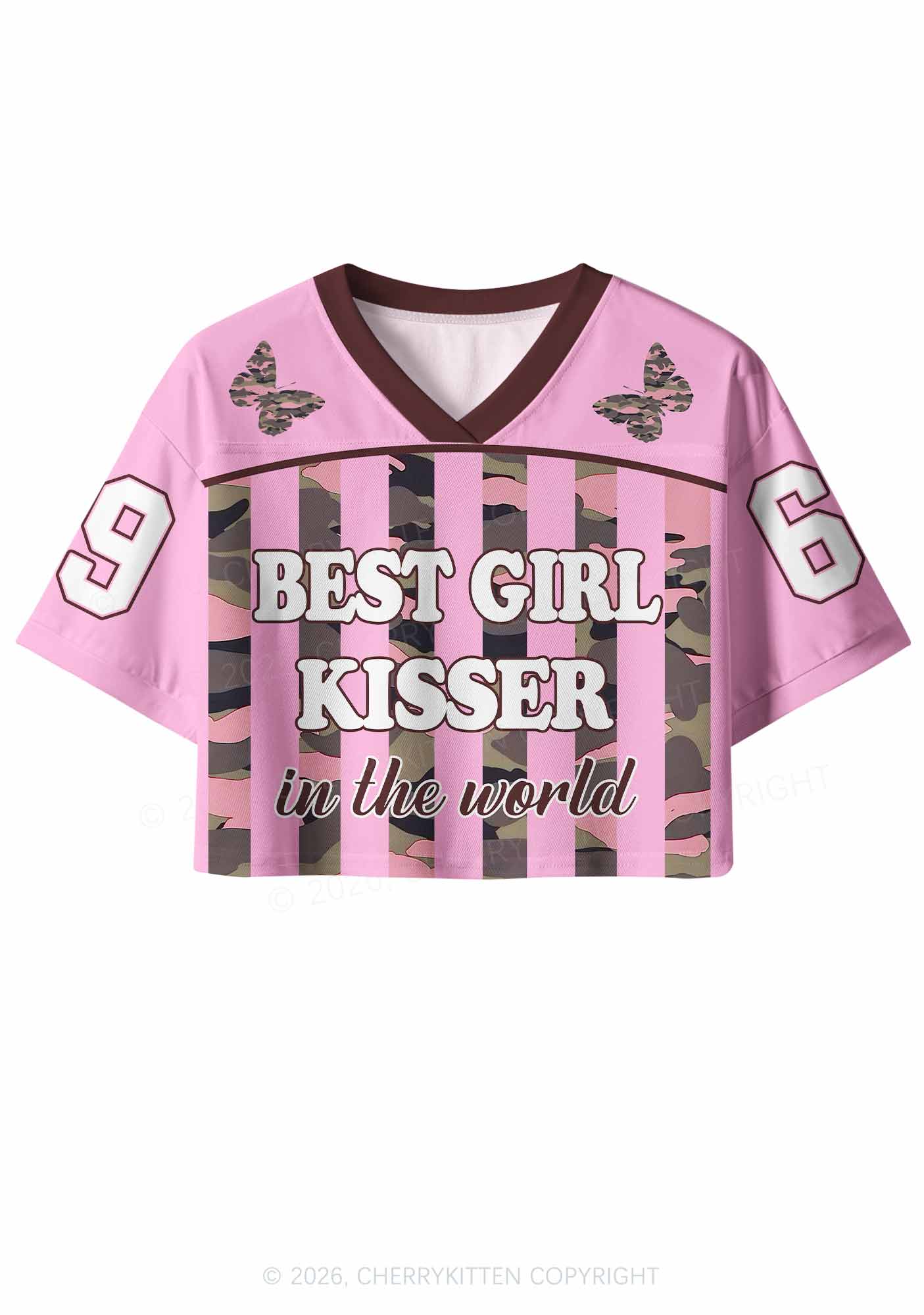 Best Girl Kisser Pink Camouflage Pride Y2K Crop Sport Jersey Shirts Cherrykitten