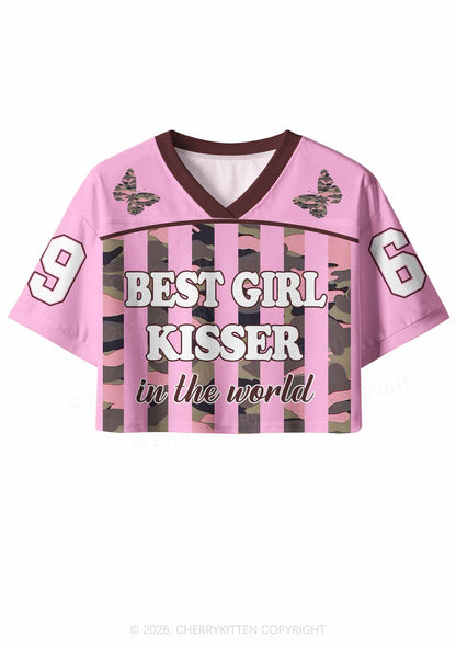 Best Girl Kisser Pink Camouflage Pride Y2K Crop Sport Jersey Shirts Cherrykitten
